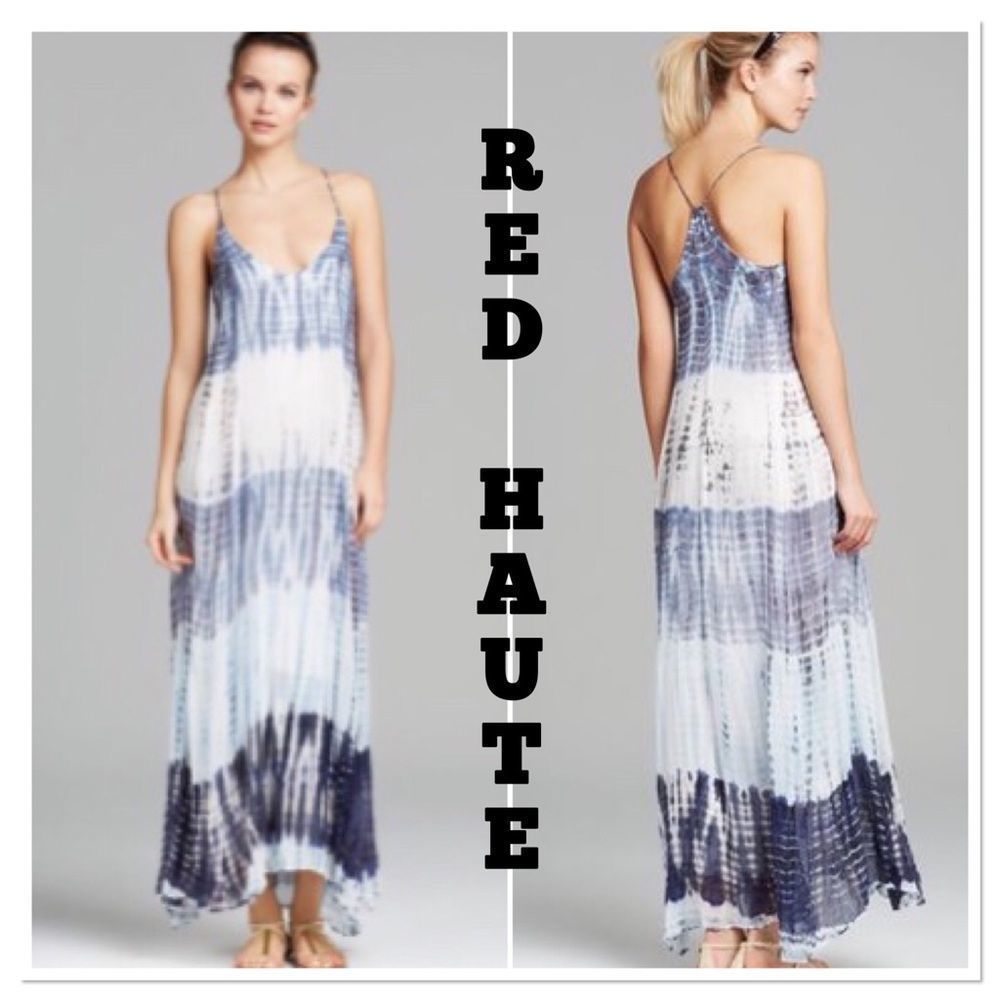 NWOT Blue Silk Maxi Tie Dye Dress💥